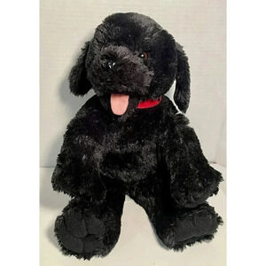 Vintage 2001 Bear Factory Plush Black Doggie Red Collar Super Soft 12” H Sitting